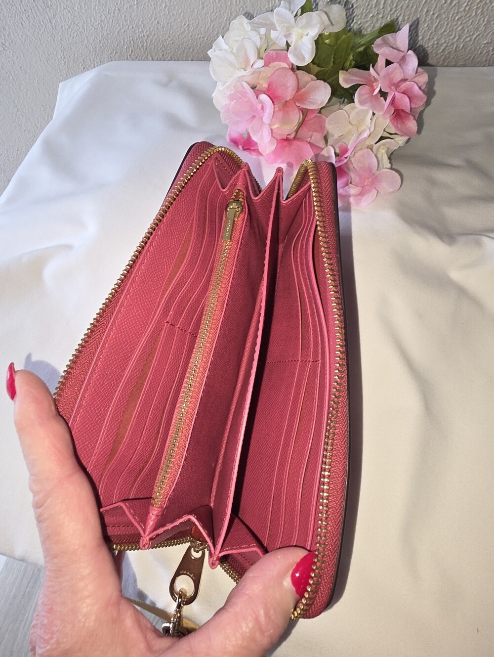 Coach Pink Long Zip Around Leather Wallet/ Wristlet - Picture 5 of 7